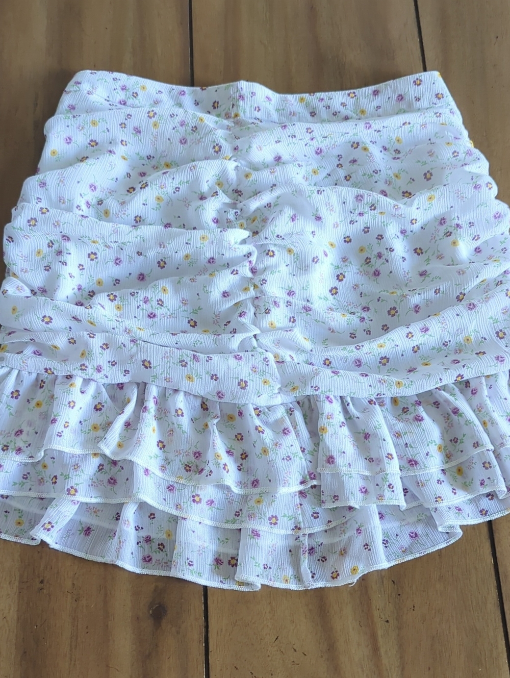 La Hearts White Mini Skirt with Pink and Yellow Floral Print